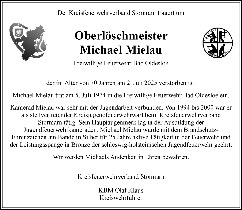  Traueranzeige für Michael Jürgen Mielau vom 19.07.2025 aus MARKT Bad Oldesloe/Reinfeld und Stormarner Tageblatt