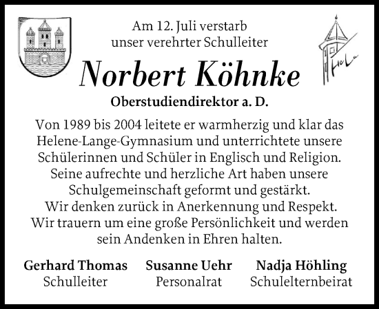 Traueranzeige von Norbert Köhnke von Schleswig-Holsteinische Landeszeitung