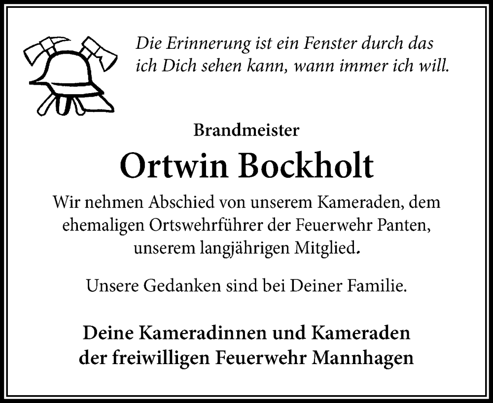  Traueranzeige für Ortwin Bockholt vom 19.07.2025 aus MARKT Ratzeburg/Mölln