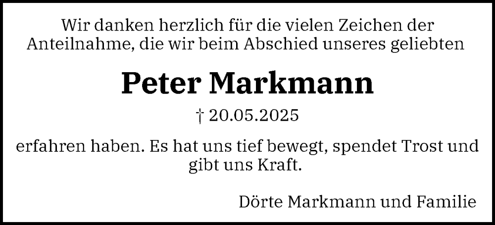  Traueranzeige für Peter Markmann vom 05.07.2025 aus Flensburger Tageblatt