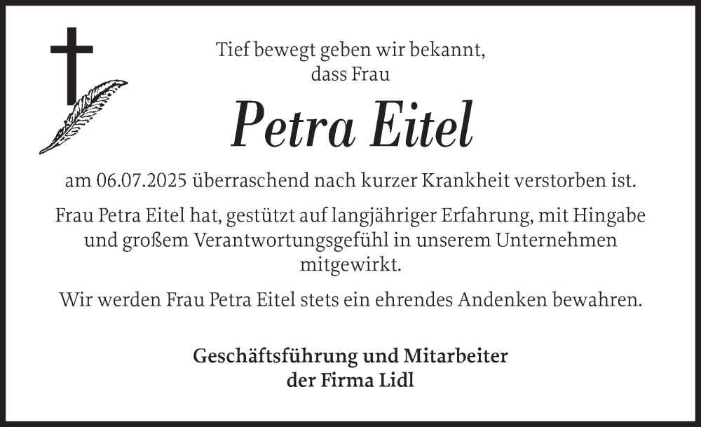  Traueranzeige für Petra Eitel vom 19.07.2025 aus Region Pinneberg und tip Pinneberg