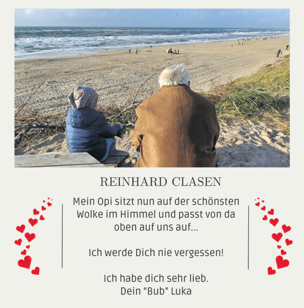  Traueranzeige für Reinhard Clasen vom 19.07.2025 aus MARKT Ratzeburg/Mölln
