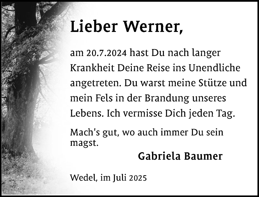  Traueranzeige für Werner  vom 19.07.2025 aus Wedel-Schulauer Tageblatt, tip Wedel-Schulauer Tageblatt, tip Rissener Rundschau