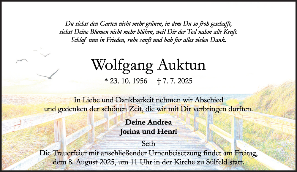  Traueranzeige für Wolfgang Auktun vom 26.07.2025 aus MARKT Ahrensburg/Bargteheide/Trittau und Stormarner Tageblatt