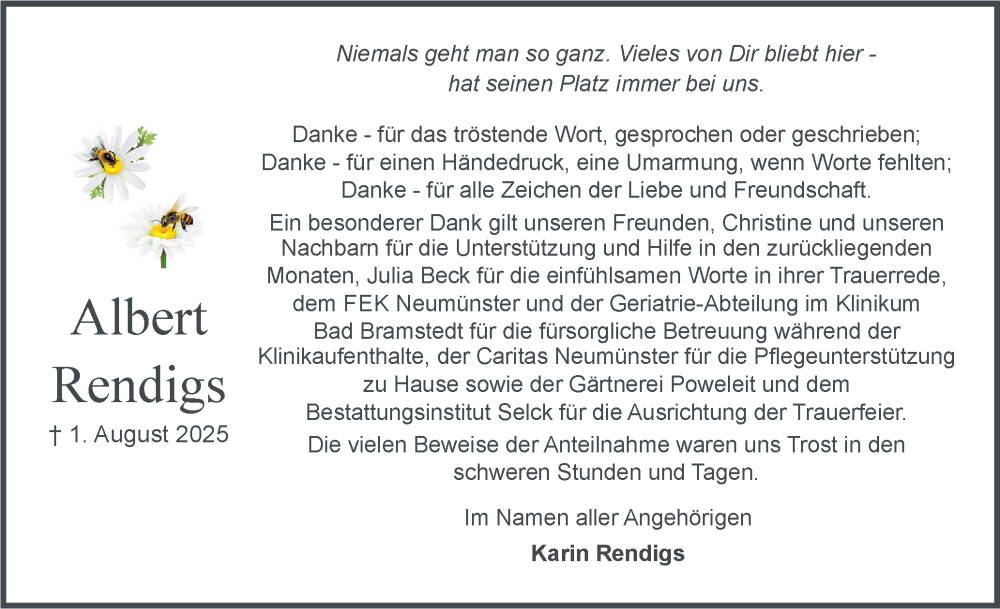  Traueranzeige für Albert Rendigs vom 30.08.2025 aus Holsteinischer Courier