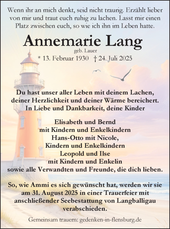 Traueranzeige von Annemarie Lang von Die WochenSchau Gesamtausgabe