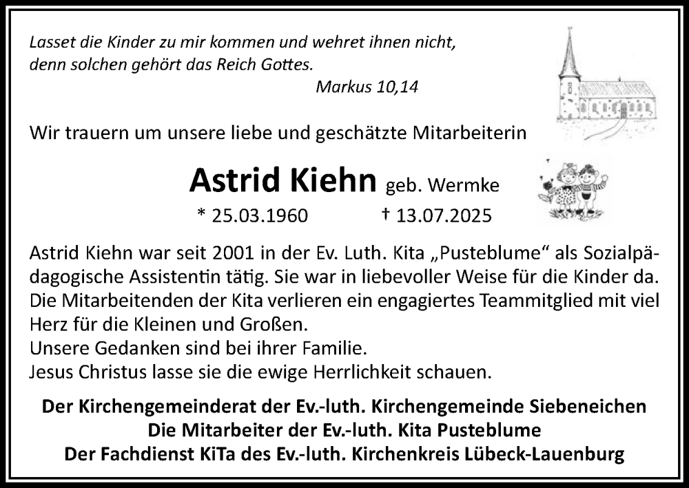  Traueranzeige für Astrid Kiehn vom 09.08.2025 aus Wochenend Anzeiger