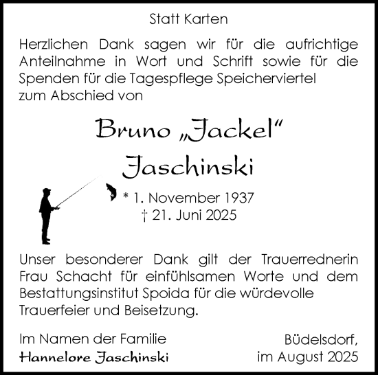 Traueranzeige von Bruno Jaschinski von Schleswig-Holsteinische Landeszeitung