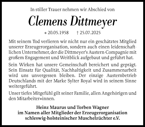 Traueranzeige von Clemens Dittmeyer von Region Westküste