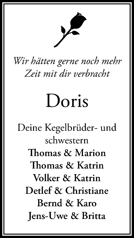  Traueranzeige für Doris  vom 09.08.2025 aus Wochenend Anzeiger