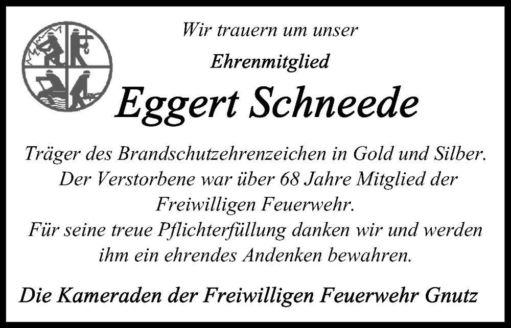  Traueranzeige für Eggert Schneede vom 28.08.2025 aus Schleswig-Holsteinische Landeszeitung