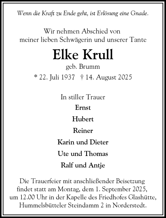Traueranzeige von Elke Krull von Heimatspiegel