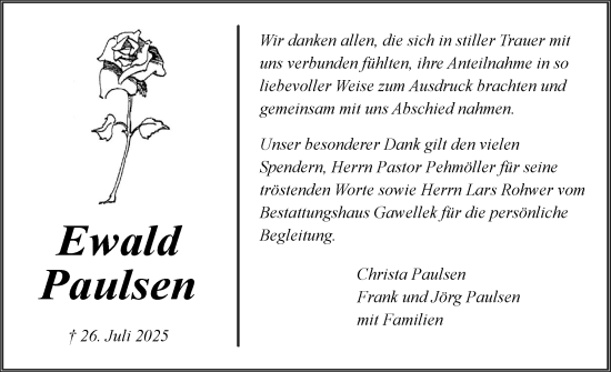 Traueranzeige von Ewald Paulsen von Husumer Nachrichten, Nordfriesland Tageblatt