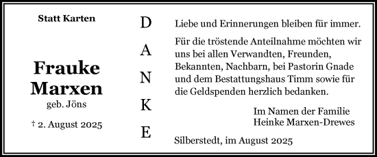 Traueranzeige von Frauke Marxen von Region Flensburg