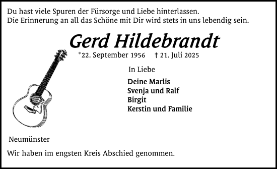 Traueranzeige von Gerd Hildebrandt von Holsteinischer Courier