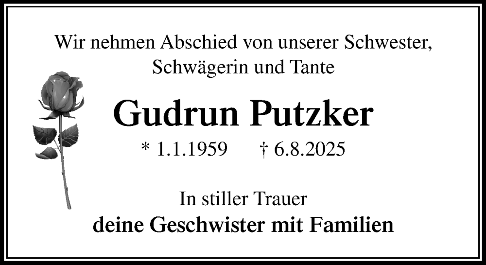  Traueranzeige für Gudrun Putzker vom 23.08.2025 aus Umschau