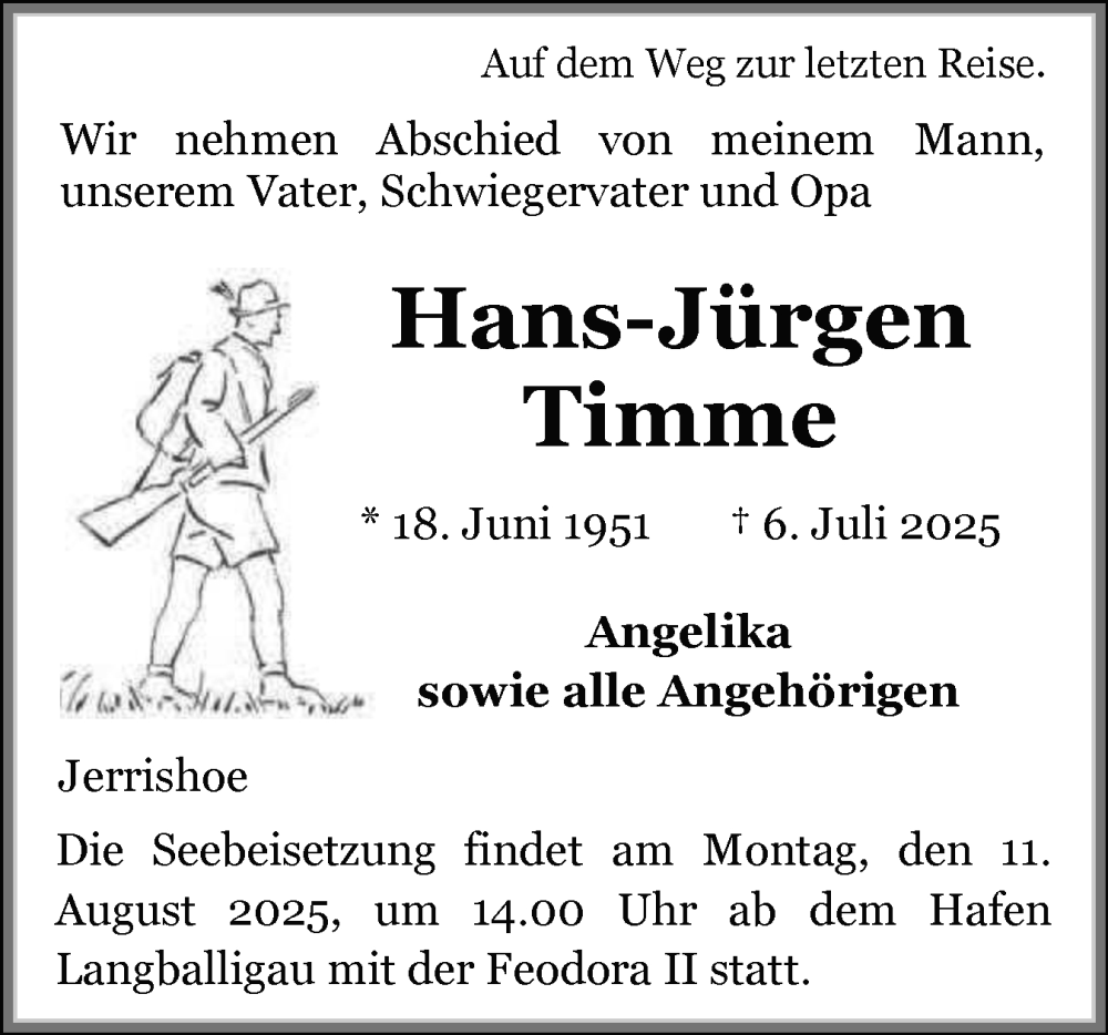  Traueranzeige für Hans-Jürgen Timme vom 02.08.2025 aus Flensburger Tageblatt