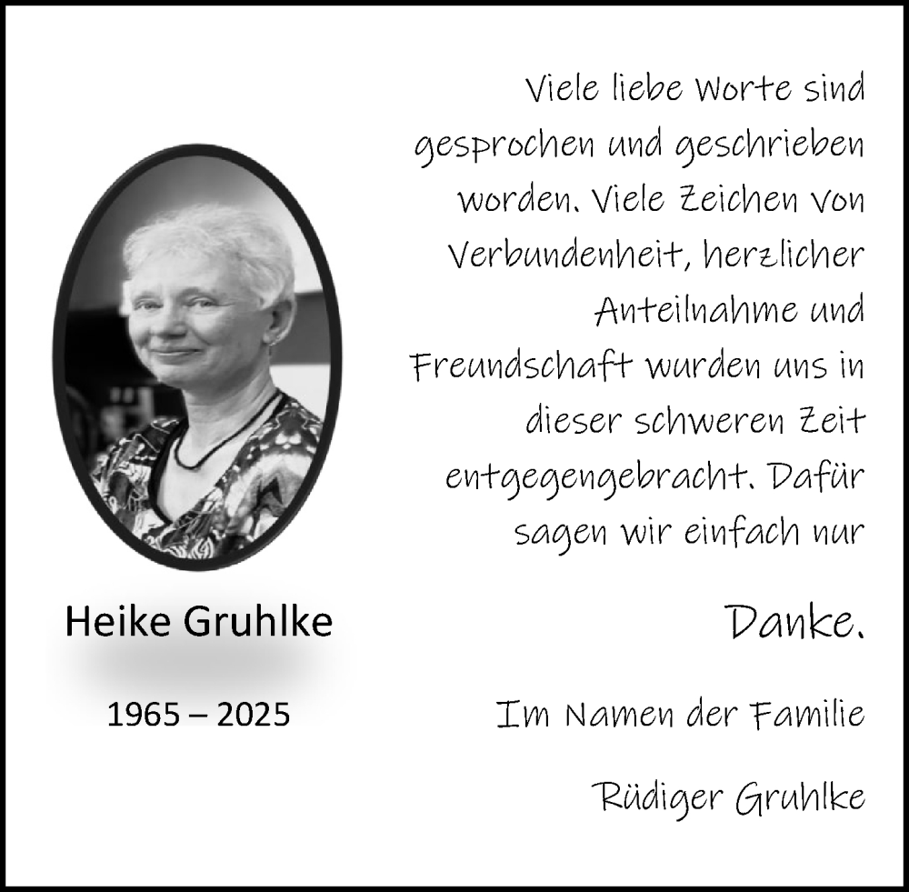  Traueranzeige für Heike Gruhlke vom 09.08.2025 aus MARKT Ratzeburg/Mölln