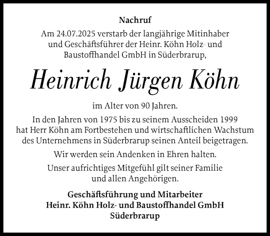 Traueranzeige von Heinrich Jürgen Köhn von Schleswiger Nachrichten, Schlei-Bote, Eckernförder Zeitung