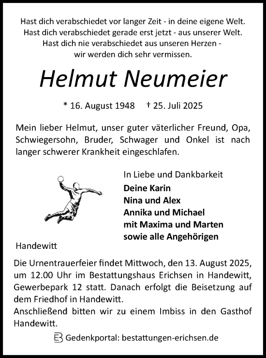 Traueranzeige von Helmut Neumeier von Flensburger Tageblatt