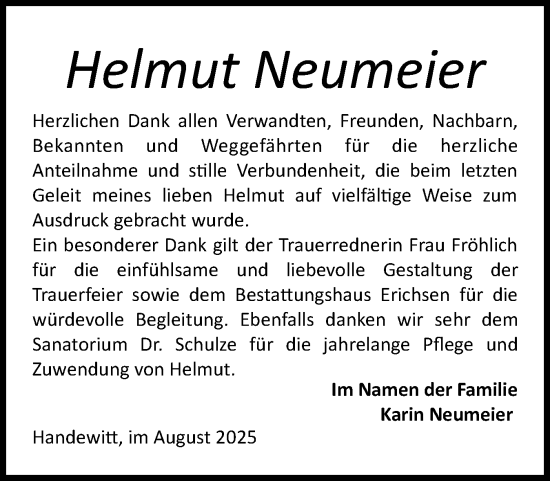 Traueranzeige von Helmut Neumeier von Flensburger Tageblatt