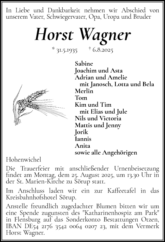 Traueranzeige von Horst Wagner von Flensburger Tageblatt