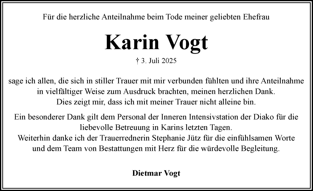  Traueranzeige für Karin Vogt vom 16.08.2025 aus Flensburger Tageblatt