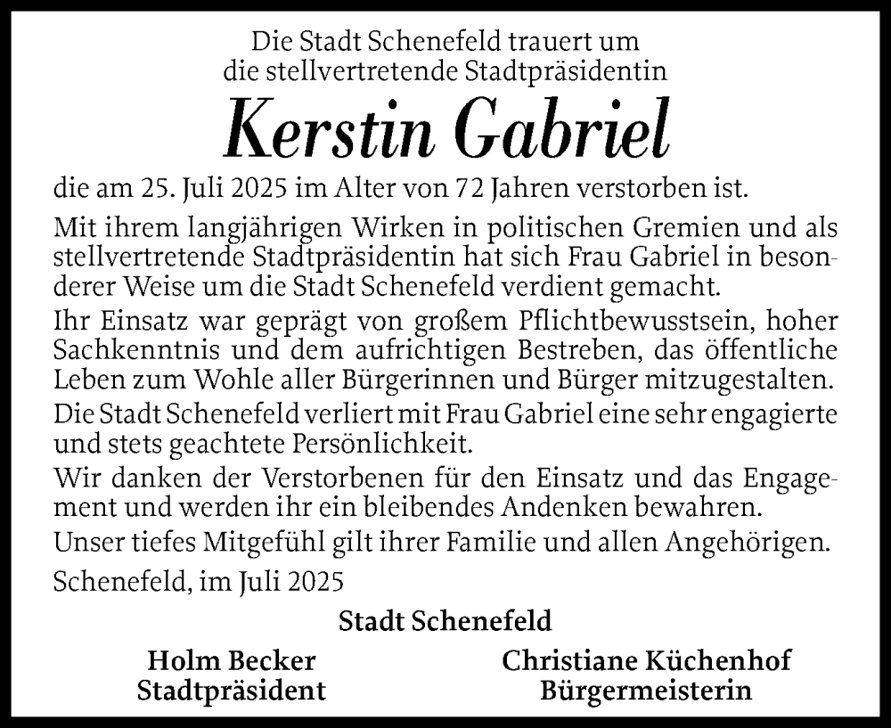  Traueranzeige für Kerstin Gabriel vom 02.08.2025 aus Region Pinneberg und tip Pinneberg