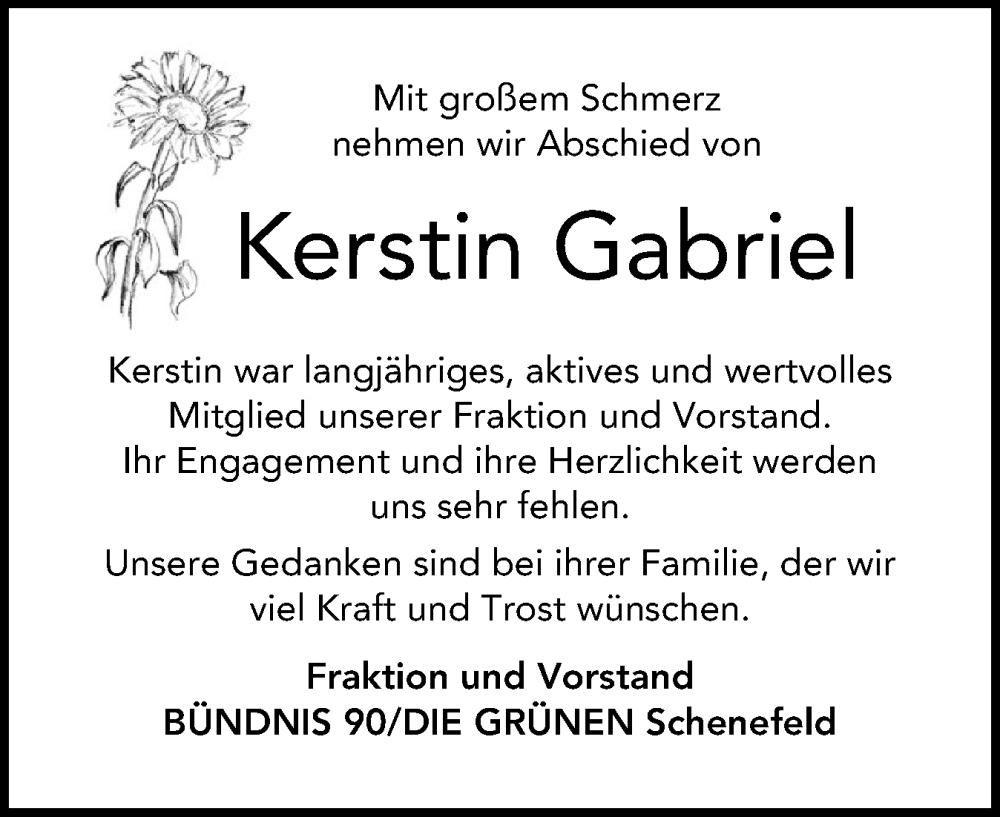  Traueranzeige für Kerstin Gabriel vom 02.08.2025 aus Region Pinneberg und tip Pinneberg