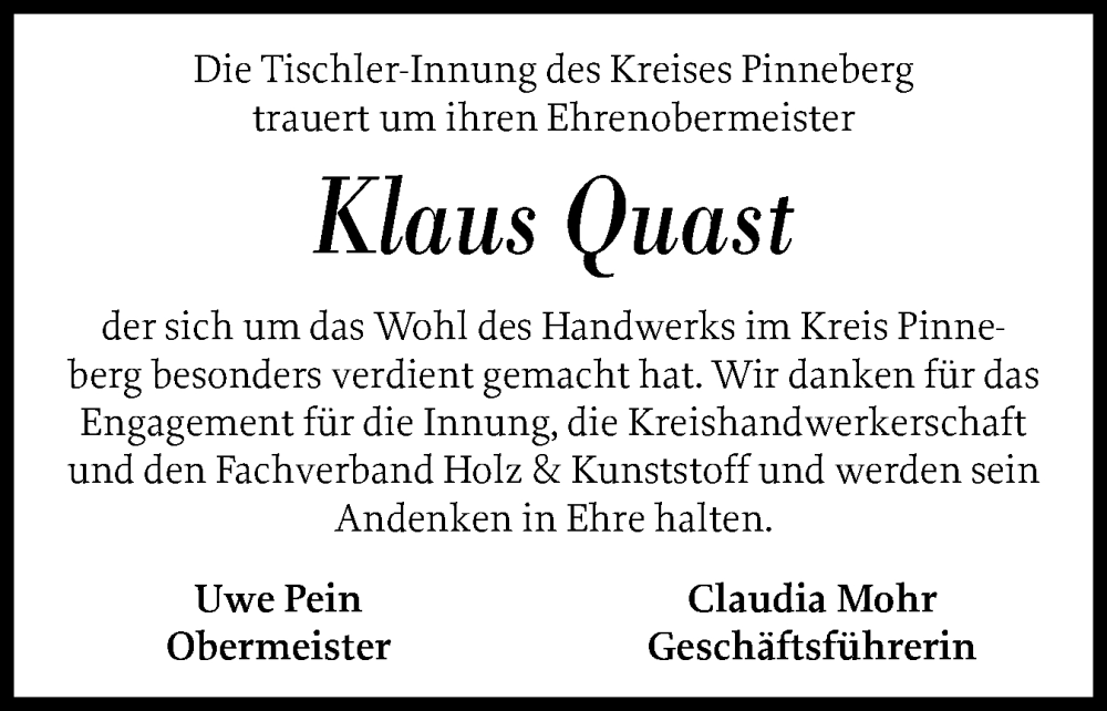  Traueranzeige für Klaus Quast vom 16.08.2025 aus tip Gesamtausgabe