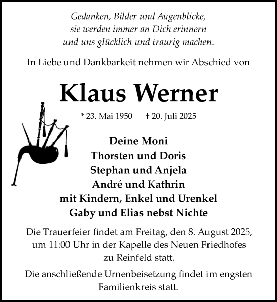 Traueranzeige von Klaus Werner von MARKT Bad Oldesloe/Reinfeld und Stormarner Tageblatt