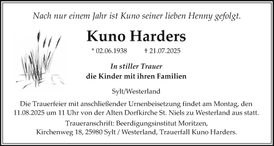 Traueranzeige von Kuno Harders von Sylter Rundschau