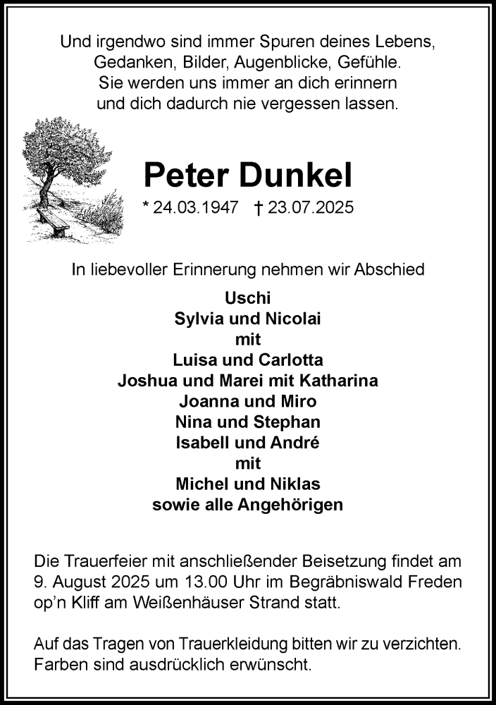  Traueranzeige für Peter Dunkel vom 02.08.2025 aus Umschau