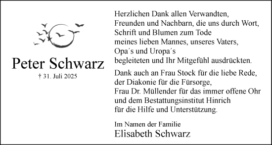 Traueranzeige von Peter Schwarz von Uetersener Nachrichten, Der tip am Wochenende