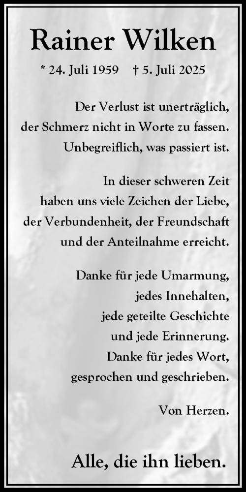 Traueranzeige von Rainer Wilken von MARKT Bad Oldesloe/Reinfeld, MARKT Ahrensburg/Bargteheide/Trittau und Stormarner Tageblatt