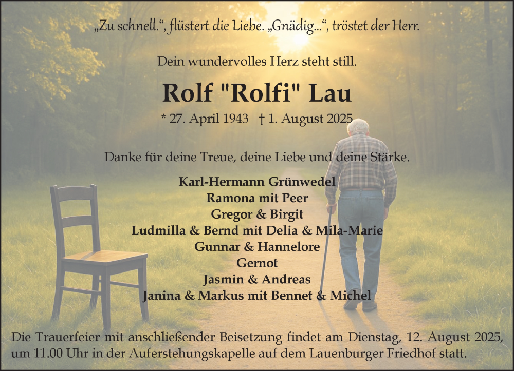  Traueranzeige für Rolf Lau vom 09.08.2025 aus Wochenend Anzeiger