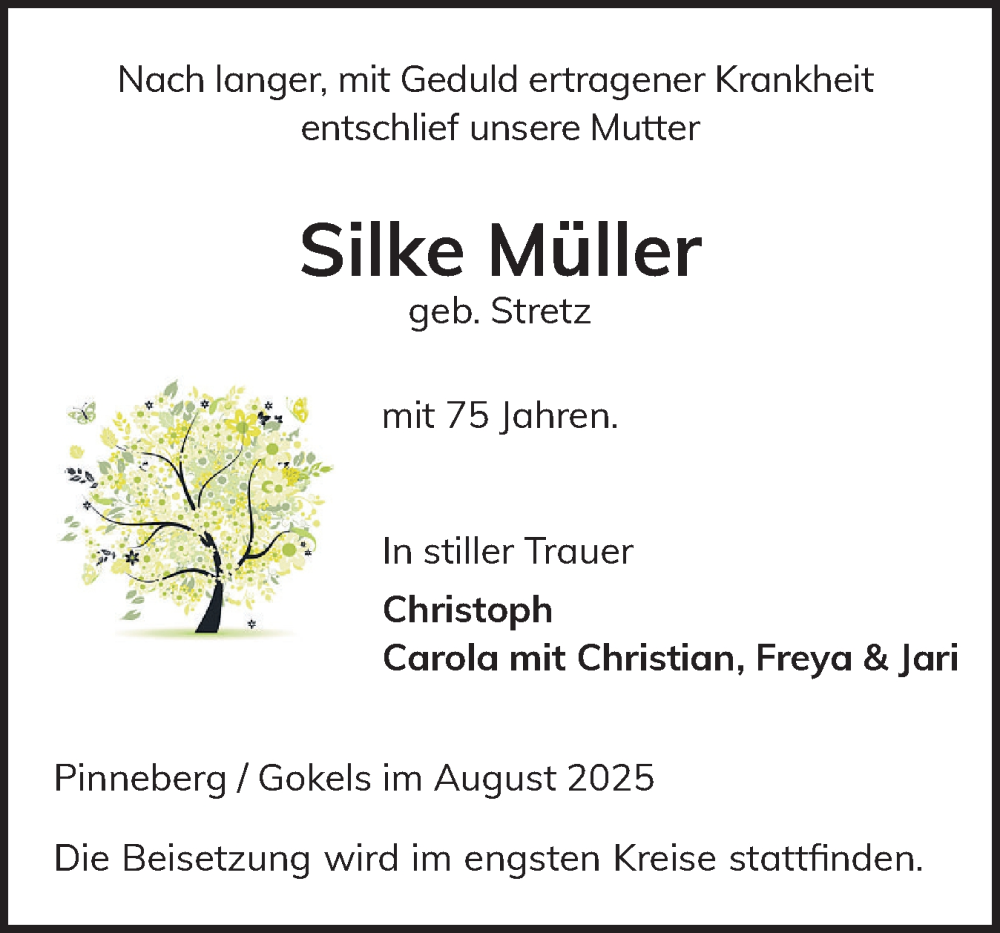  Traueranzeige für Silke Müller vom 09.08.2025 aus Region Pinneberg und tip Pinneberg