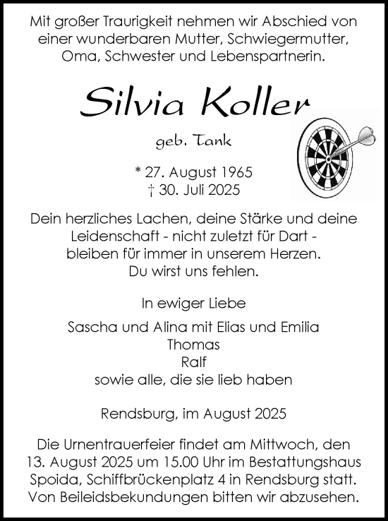 Traueranzeige von Silvia Koller von Schleswig-Holsteinische Landeszeitung