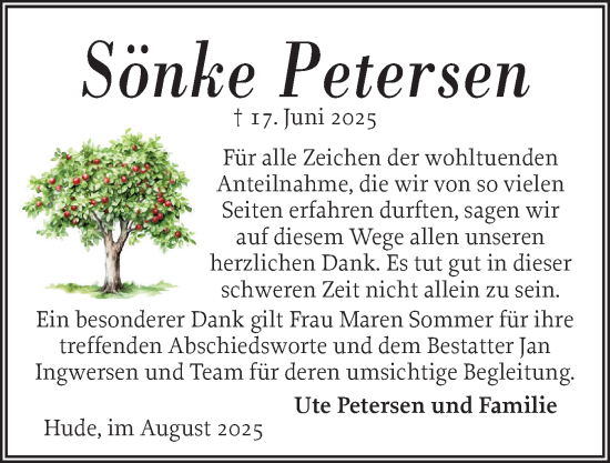 Traueranzeige von Sönke Petersen von Region Flensburg