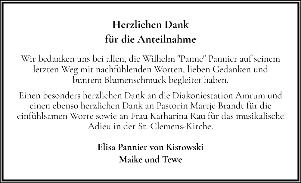  Traueranzeige für Wilhelm Pannier vom 23.08.2025 aus Der Insel-Bote