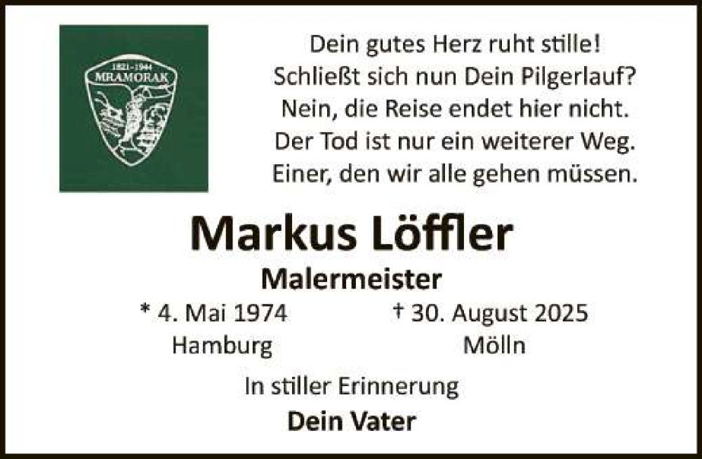  Traueranzeige für Markus Löffler vom 20.09.2025 aus MARKT Ratzeburg/ Mölln