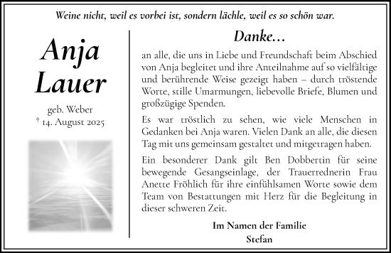 Traueranzeige von Anja Lauer von Flensburger Tageblatt