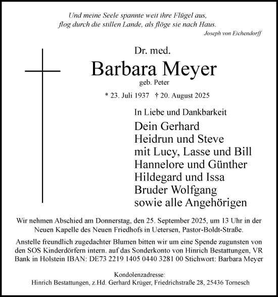 Traueranzeige von Barbara Meyer von Uetersener Nachrichten, Der tip am Wochenende
