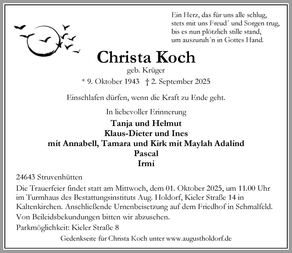  Traueranzeige für Christa Koch vom 27.09.2025 aus Umschau
