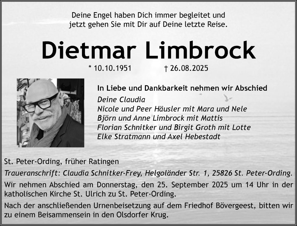  Traueranzeige für Dietmar Limbrock vom 06.09.2025 aus Husumer Nachrichten, Nordfriesland Tageblatt