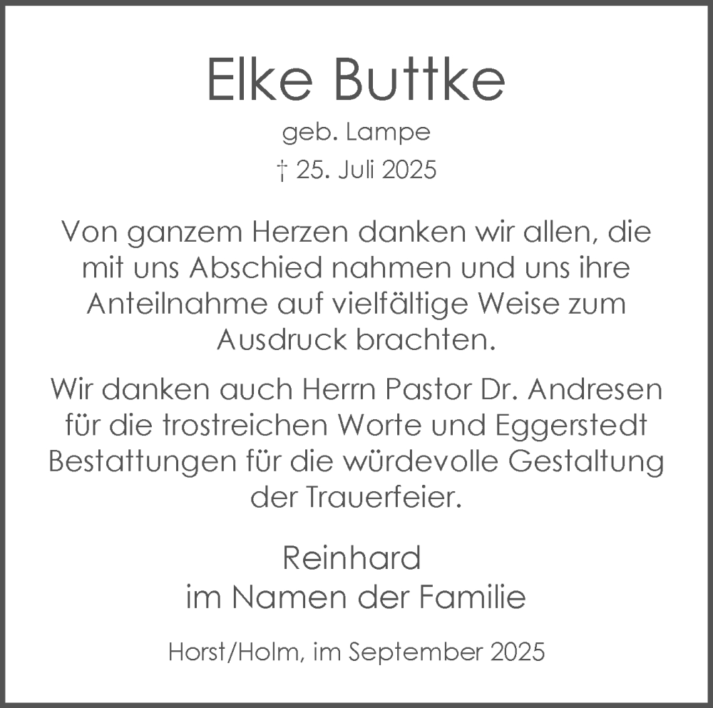  Traueranzeige für Elke Buttke vom 27.09.2025 aus Region Pinneberg und tip Pinneberg