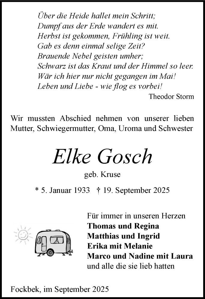  Traueranzeige für Elke Gosch vom 27.09.2025 aus Schleswig-Holsteinische Landeszeitung