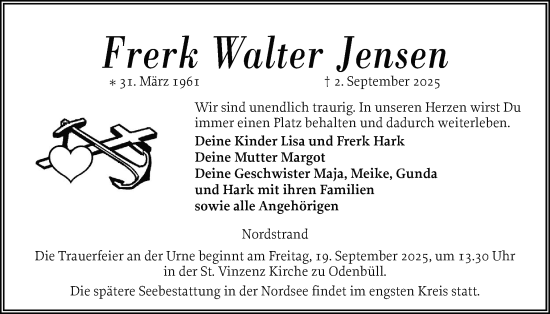 Traueranzeige von Frerk Walter Jensen von Husumer Nachrichten, Nordfriesland Tageblatt