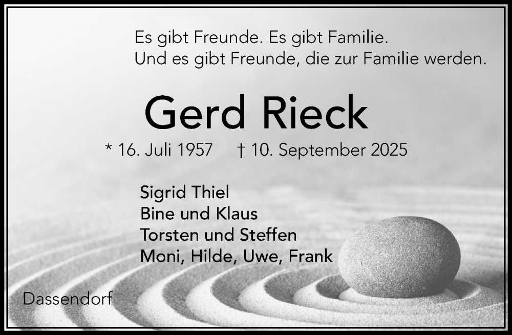  Traueranzeige für Gerd Rieck vom 27.09.2025 aus Wochenend Anzeiger