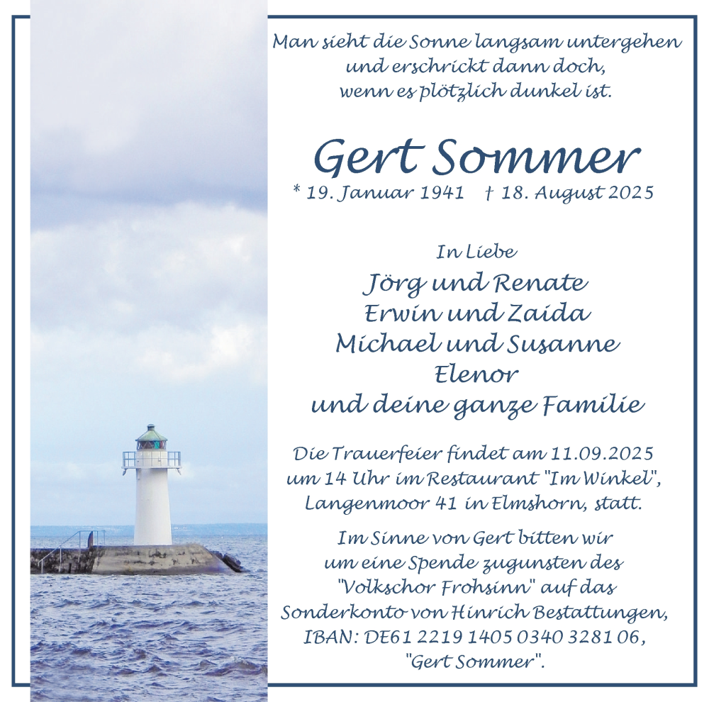  Traueranzeige für Gert Sommer vom 06.09.2025 aus Elmshorner Nachrichten, Barmstedter Zeitung
